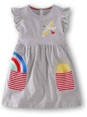 Mini Boden Grey Rainbow Bird Applique Dress, size 9/10